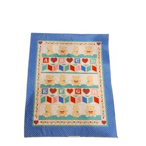 Vintage Teddy Bear ABC Blocks Hearts Baby Quilt Blanket Nursery Decor #1